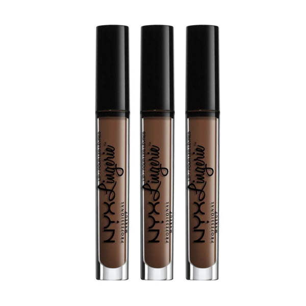 Shop Online - 3 x NYX Lip Lingerie Liquid Lipstick 4ml Teddy LIPLI10 deep tan brown - Makeup Warehouse