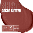 Shea and cocoa butter product with branding and certification logos on a white background NYX Smooth Whip Matte Lip Cream Latte Foam