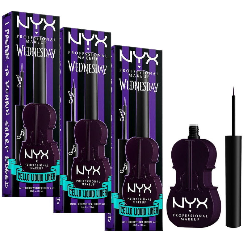 3x NYX Wednesday Cello Vivid Matte Purple Liquid Eyeliner Raven