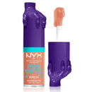 NYX lip product with purple casing and peach-colored applicator on a white background