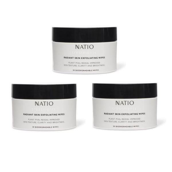 3x Natio Treatments Radiant Skin Exfoliating Wipes 30 wipes