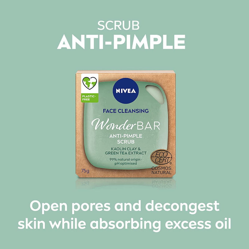 8 x Nivea Face Cleansing Wonder Bar Anti Pimple Scrub Kaolin Clay & Green Tea Extract 75g