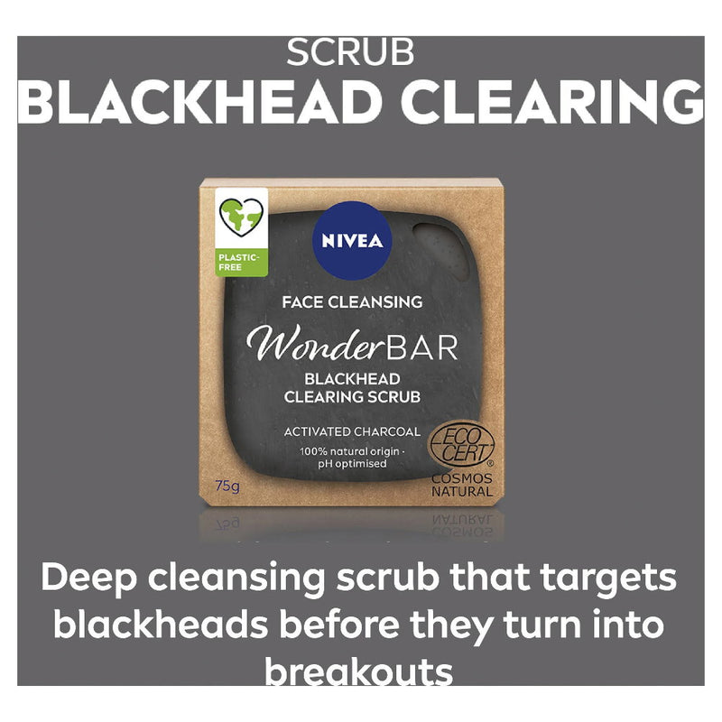 4x Nivea Face Cleansing Wonder Bar Blackhead Clearing Scrub With Activated Charcoal 75g