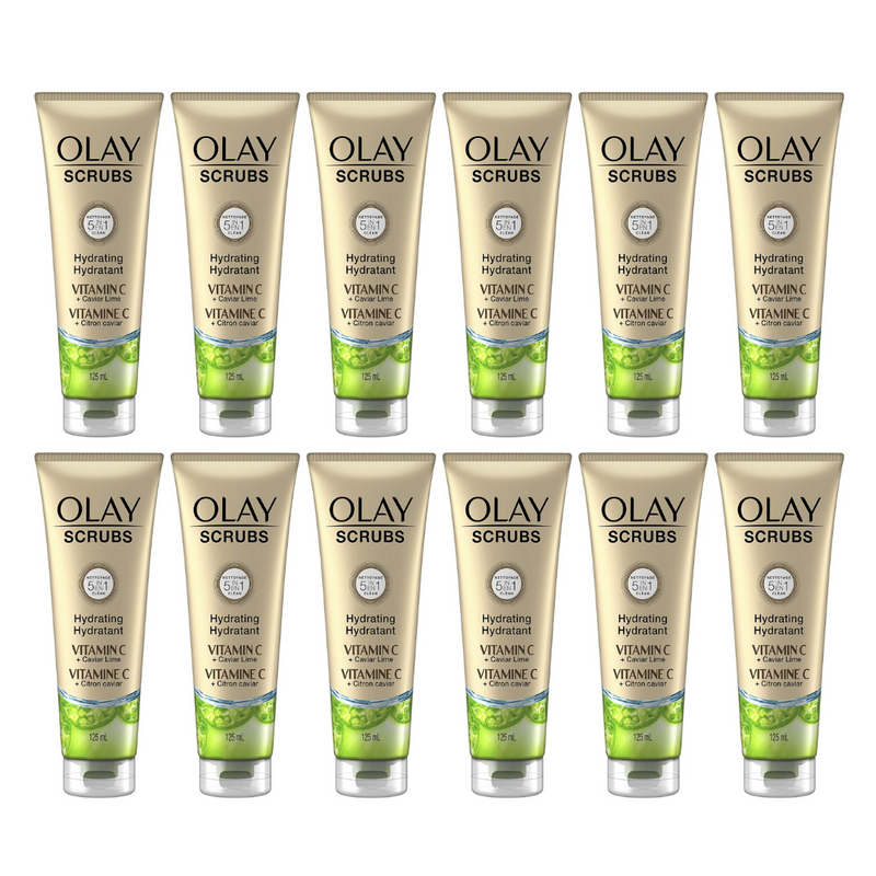 12x Olay Scrubs 5 in 1 Cleansers Hydrating Vitamin C Caviar Lime 125mL
