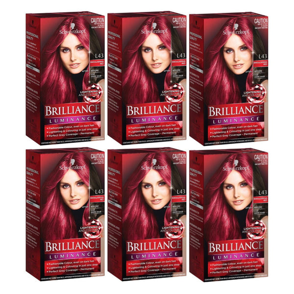 6x Schwarzkopf Brilliance Luminance Hair Colour - L43 Smouldering Red
