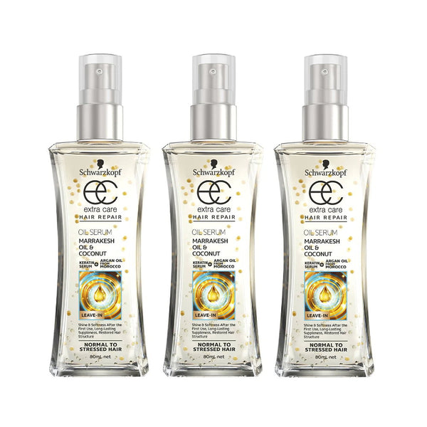 3 x Schwarzkopf Extra Care Oil Serum Leave In Treatment Marrakesh Oil and Coconut 80ml