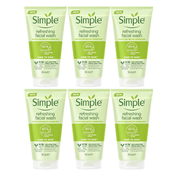 6x Simple Refreshing Facial Wash For All Skin Types 150ml
