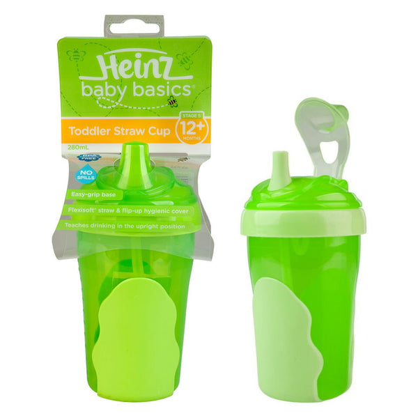 Heinz Baby Basics Toddler Straw Cup Green 12m+ 280mL - Makeup Warehouse Australia