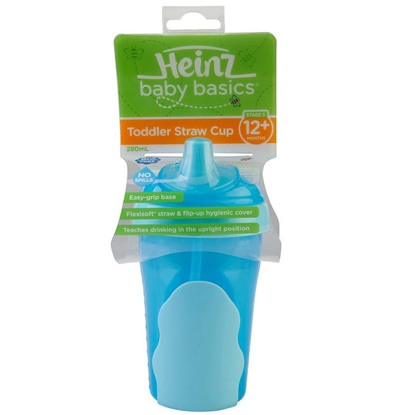 Heinz Baby Basics Toddler Straw Cup Blue 12m+ 280mL - Makeup Warehouse Australia