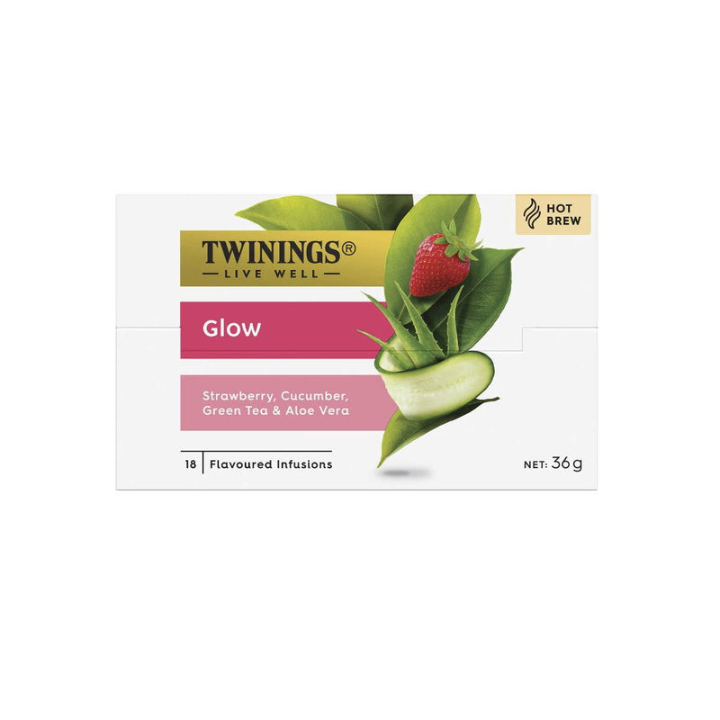12x Twinings Live Well Glow Biotin Teabags Strawberry Cucumber Green Tea 36g 18 Bags - EXP 21/06/2024