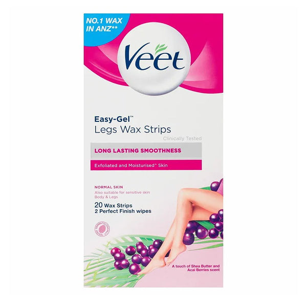 Veet Easy Gel Legs and Body Wax Strips Shea Butter and Acai Berries 20 Pack EXPIRY 12/2025