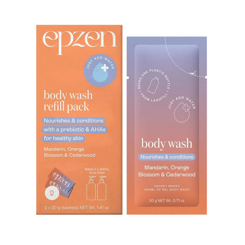 4x Epzen Body Wash Refill Pack Mandarin, Orange Blossom and Cedarwood 2 refills  2 x 20g sachets