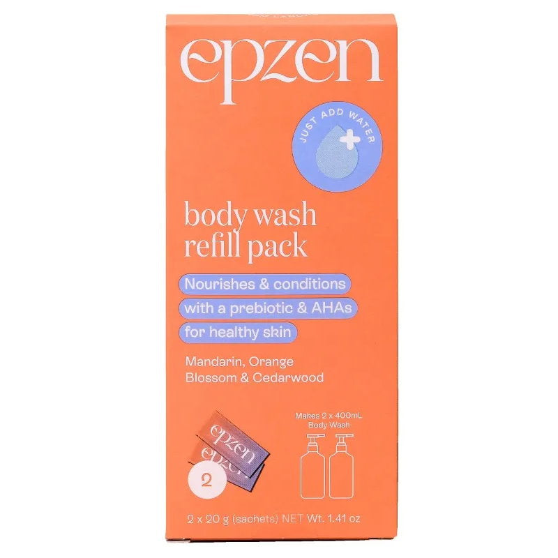 4x Epzen Body Wash Refill Pack Mandarin, Orange Blossom and Cedarwood 2 refills  2 x 20g sachets