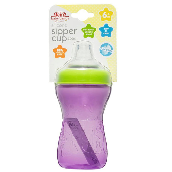 Heinz Baby Basics Silicone Sipper Cup Purple 300mL - Makeup Warehouse Australia