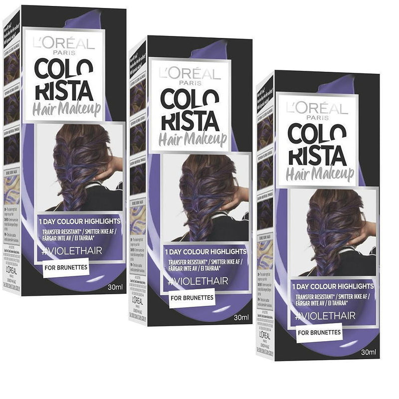 3x LOreal Colorista Hair Makeup 1-Day Colour Violet Hair / Purple - Makeup Warehouse Australia 