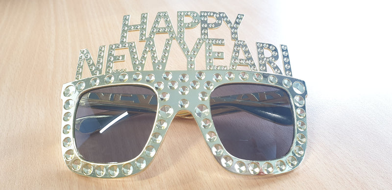 GOLD Happy New Year Diamante Party Sunglasses