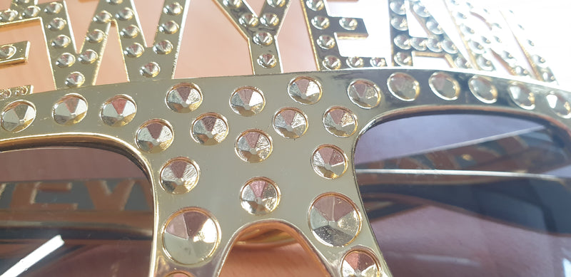 GOLD Happy New Year Diamante Party Sunglasses