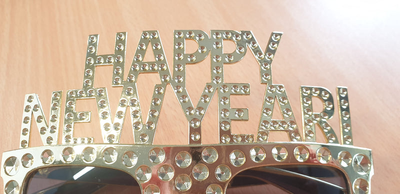 GOLD Happy New Year Diamante Party Sunglasses