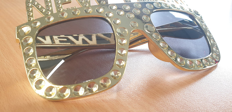 GOLD Happy New Year Diamante Party Sunglasses