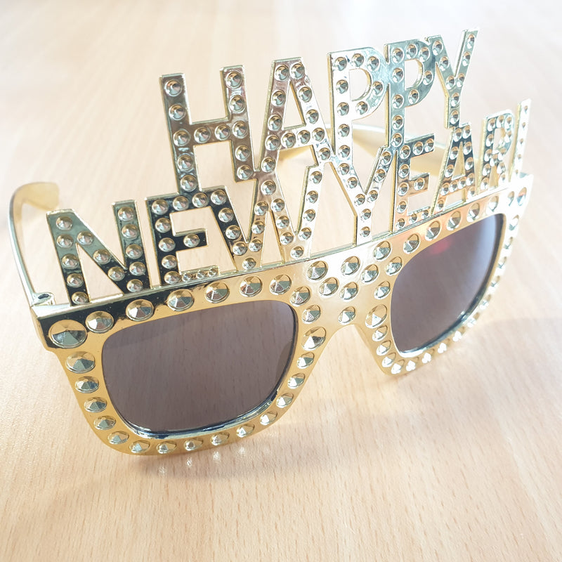 GOLD Happy New Year Diamante Party Sunglasses