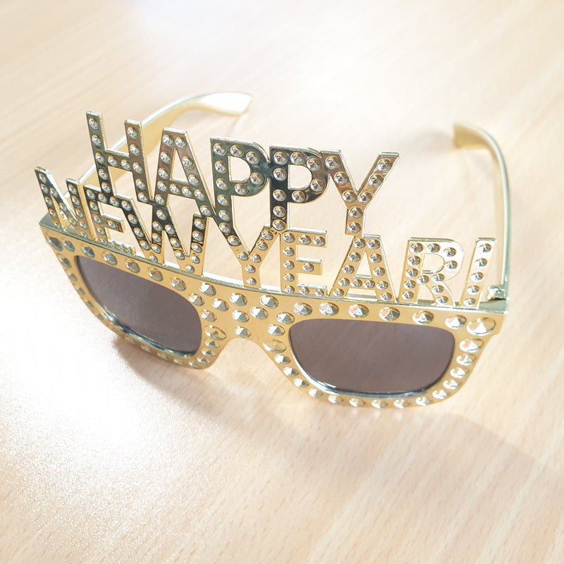 GOLD Happy New Year Diamante Party Sunglasses