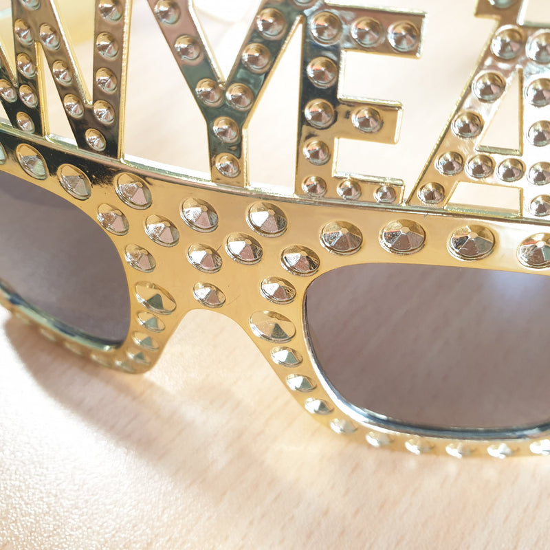 GOLD Happy New Year Diamante Party Sunglasses