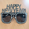 BLACK Happy New Year Diamante Party Sunglasses