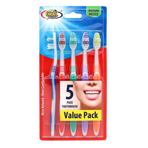 Buy Oral Fusion 5 pack Toothbrush Medium Bristle VALUE PACK - Makeup Warehouse 