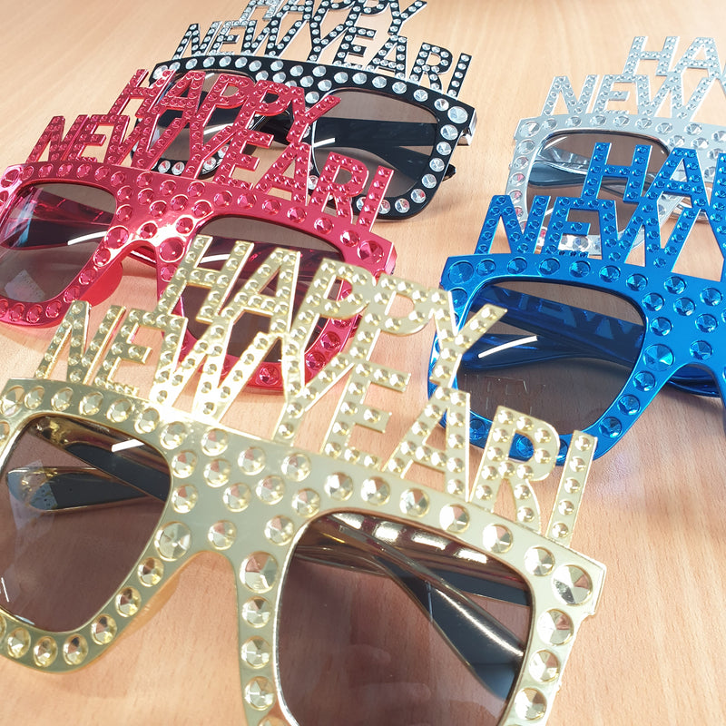 GOLD Happy New Year Diamante Party Sunglasses