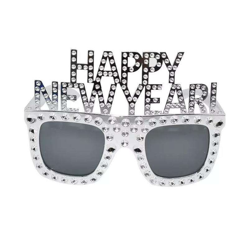 SILVER Happy New Year Diamante Party Sunglasses
