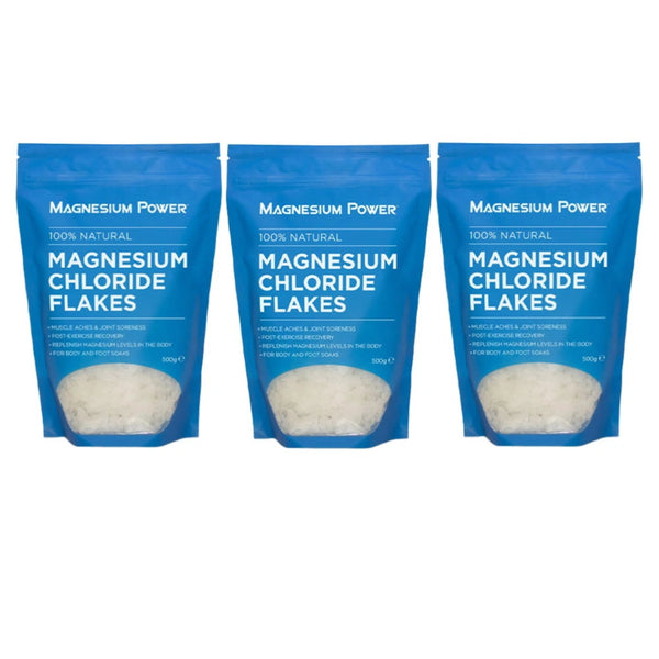 3x Magnesium Power Magnesium Chloride Bath Flakes 100% Natural 500g