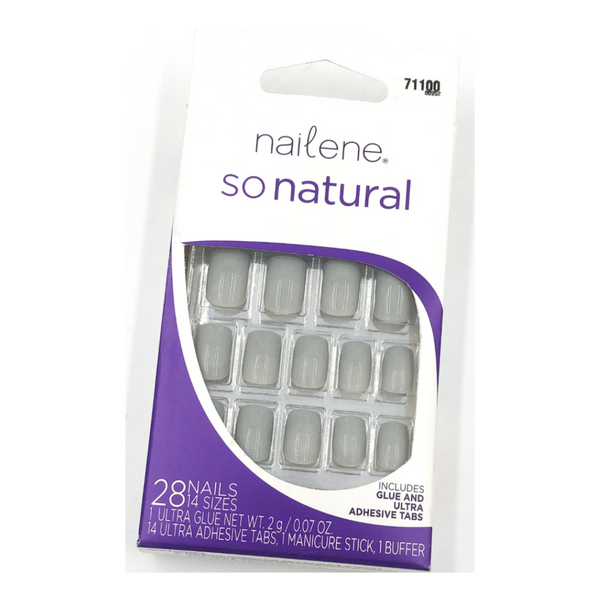 Nailene So Natural 28 Short Artificial Nails 14 Sizes Grey 71100