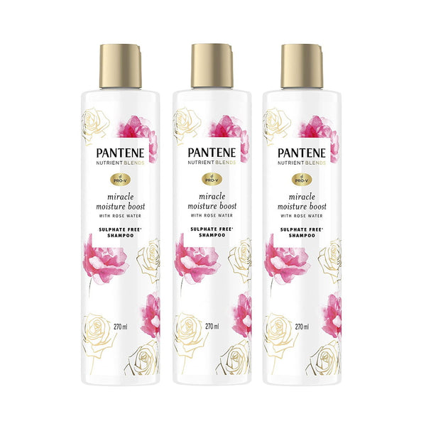 3x Pantene Pro-V Nutrient Blends Miracle Moisture Boost Shampoo with Rose Water 270mL