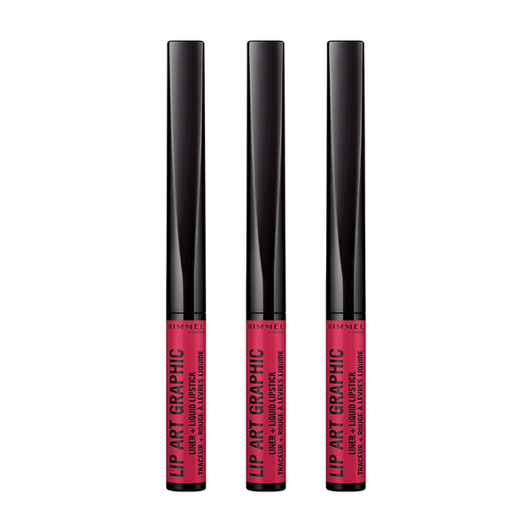 3x Rimmel Lip Art Graphic Liner + Liquid Lipstick 110 Vibez