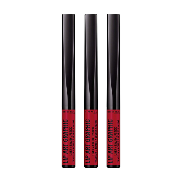 3x Rimmel Lip Art Graphic Liner + Liquid Lipstick 550 Cuff Me