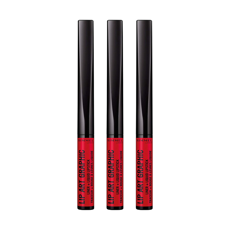 3x Rimmel Lip Art Graphic Liner + Liquid Lipstick 610 Hot Spot