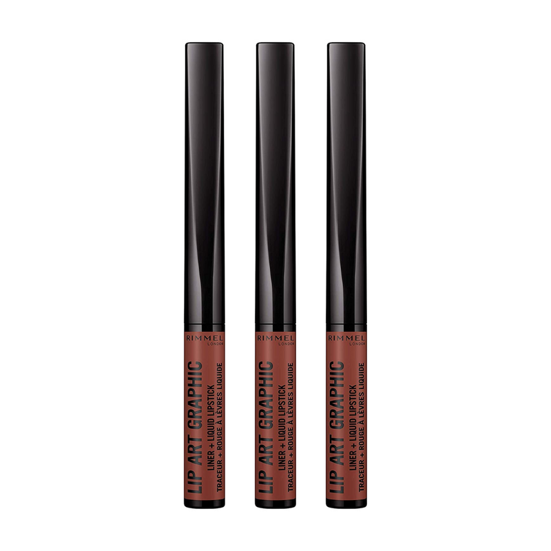 3x Rimmel Lip Art Graphic Liner + Liquid Lipstick 760 Now or Never