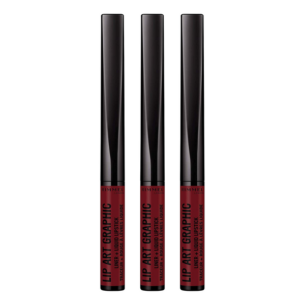 3x Rimmel Lip Art Graphic Liner + Liquid Lipstick 810 Be Free