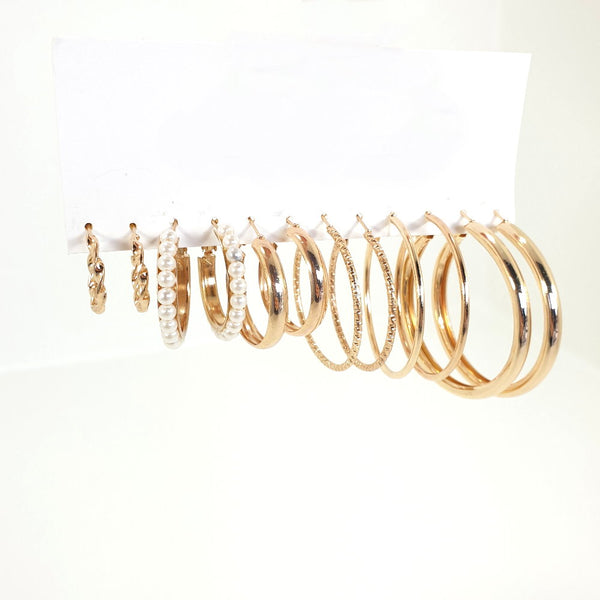 Rosy Lane 6 Pairs Assorted Gold Pearl Hoop Earrings