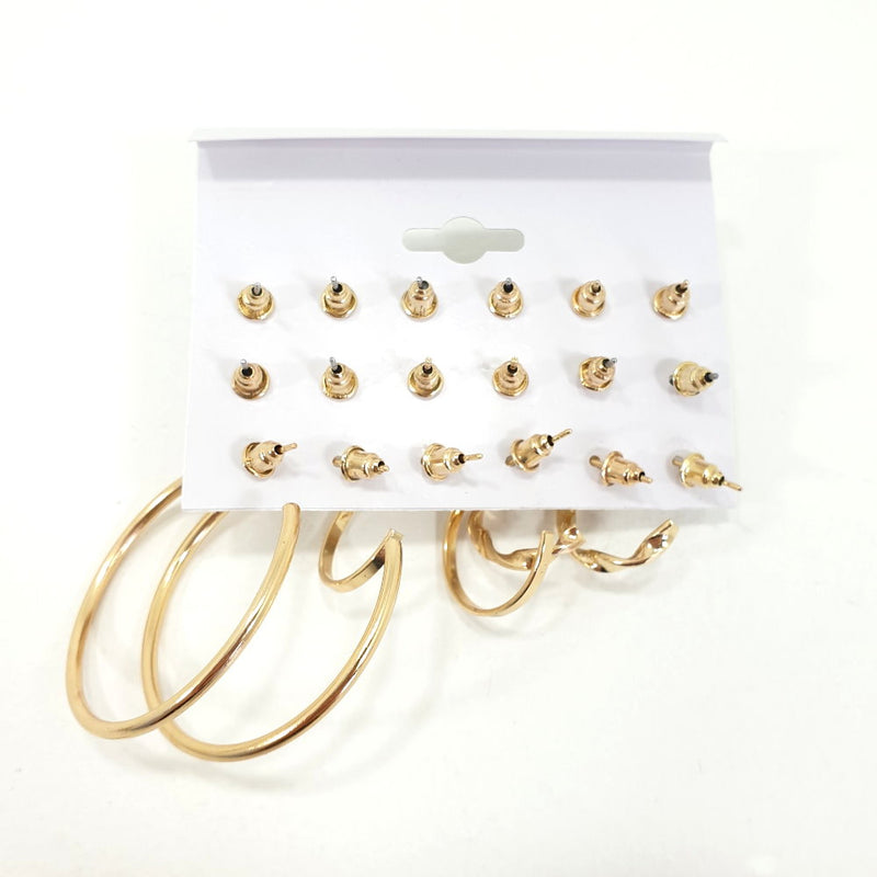 Rosy Lane 9 Pairs Assorted Stud and Hoop Earrings - Gold