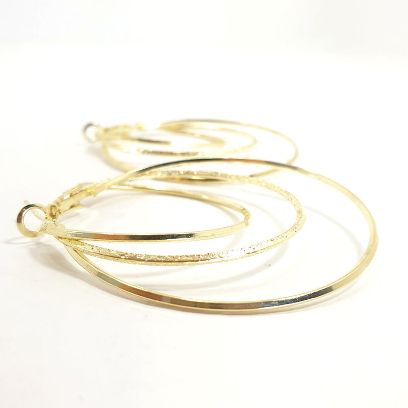 Rosy Lane Round Tri Geometric Hoops Earrings - Gold