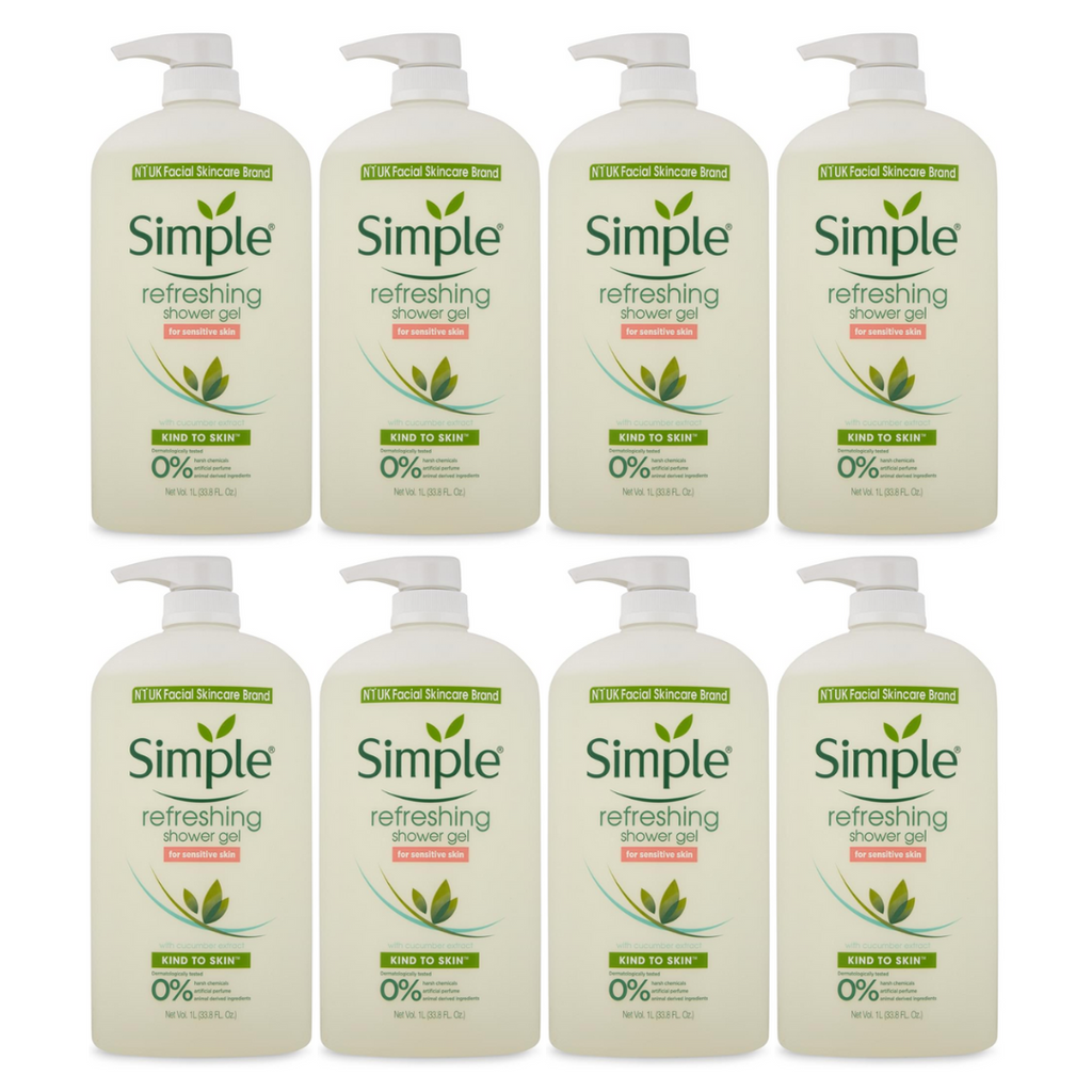 8 x Simple Refreshing Shower Gel for Sensitive Skin with Cucumber