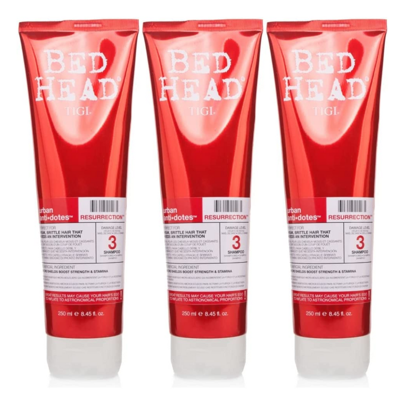 3x Tigi Bed Head Urban Antidotes Shampoo Level 3 Resurrection For Weak Brittle Hair 250ml
