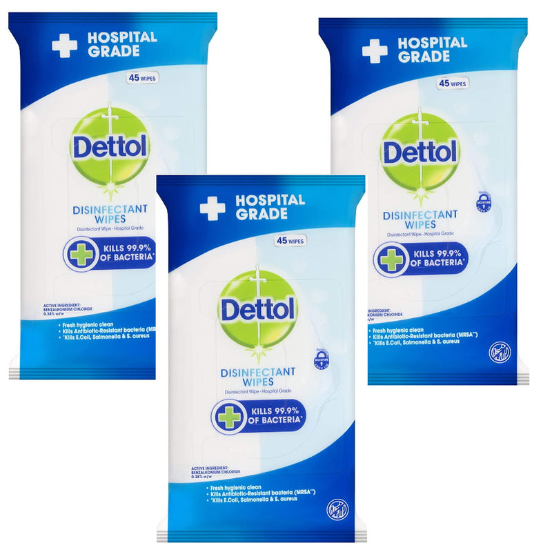 3x Dettol Surface Wipes Fresh Household Disinfectant 45 Wipes