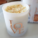 Rosy Gold Double Scented Candles Large Frosted Satin LOVE, Cherry Blossom