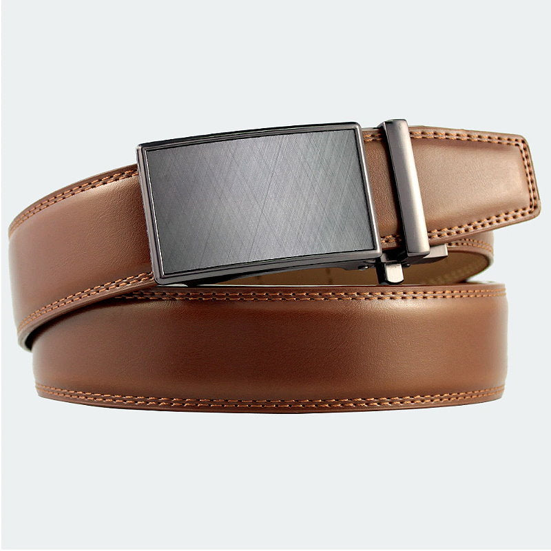OSKA Men’s Belt Genuine Leather Automatic Buckle Dark Silver - Brown
