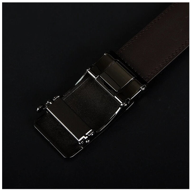 OSKA Men’s Belt Genuine Cow Leather Automatic Ratchet Buckle Brown - Gift Box