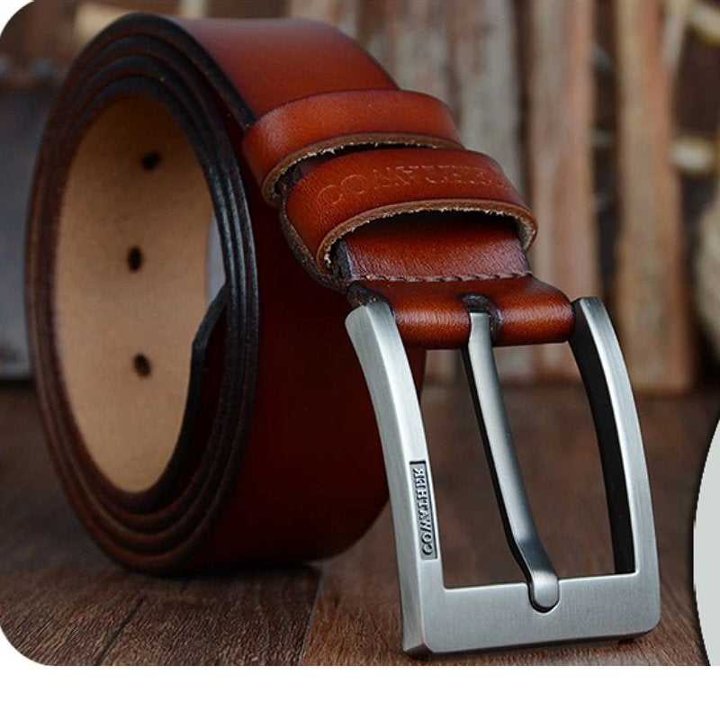 OSKA Men’s Belt High Quality Genuine Cow Leather Belt Buckle Brown - Gift Box
