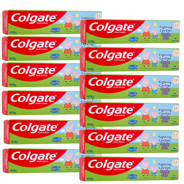 12 x Colgate Peppa Pig Toothpaste Mint Gel Kids 2-5 years 80g - Makeup Warehouse Australia 