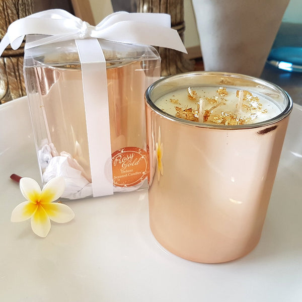 Rosy Gold Double Scented Candles Large Rose Gold Lychee & Peony - Makeup Warehouse Australia 